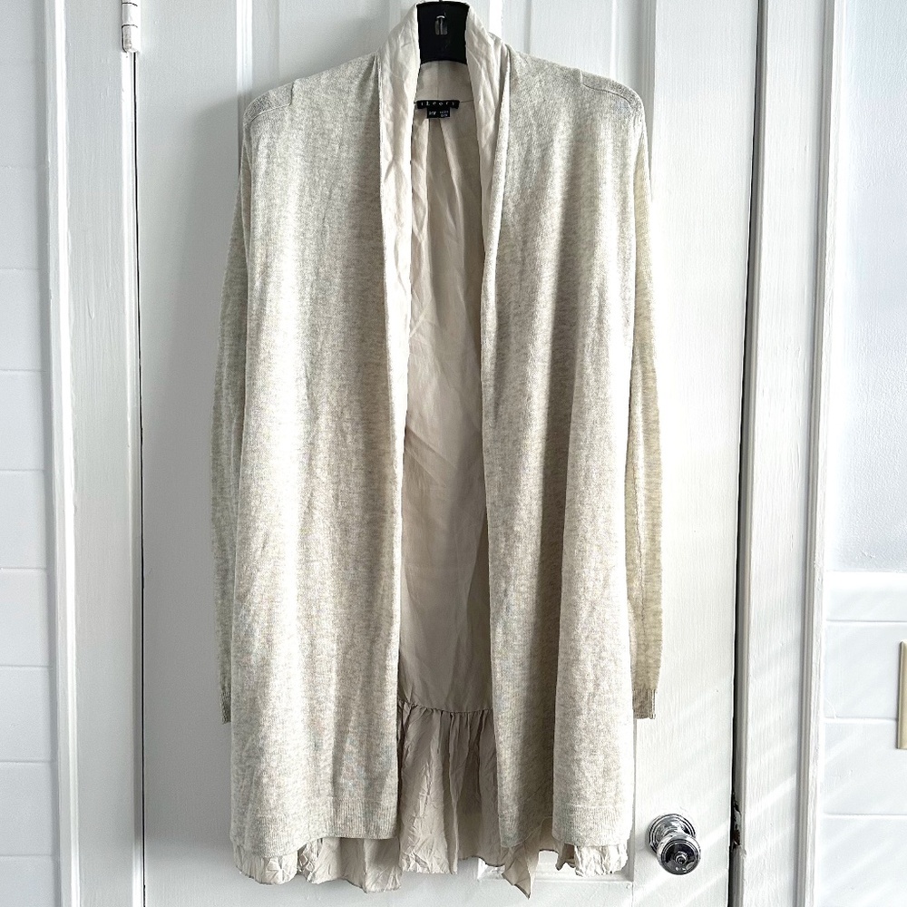 THEORY Open Front Cardigan Cashmere Blend with Silk Lining Light Gray size P/TP